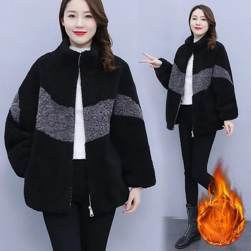 Autumn and Winter Lambswool Coat Updated Fur Integrated Granular Wool Coat Women Relaxed Fit Plus Size Womens Clothing