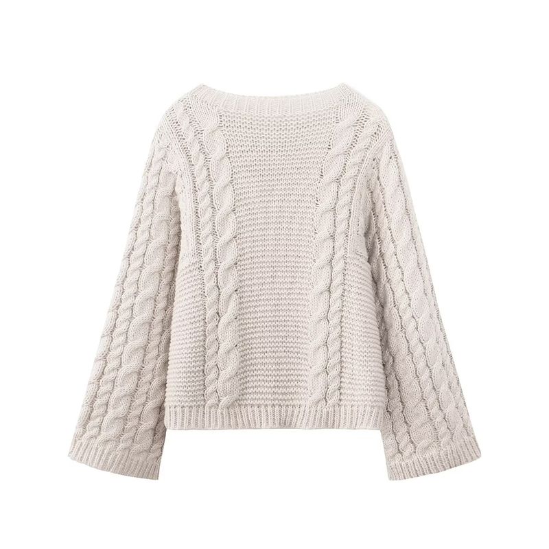 Autumn New Western Style Foreign Trade Women clothes Fashion Simple and Versatile Solid round Neck Twist Pullover Long sleeve Sweater