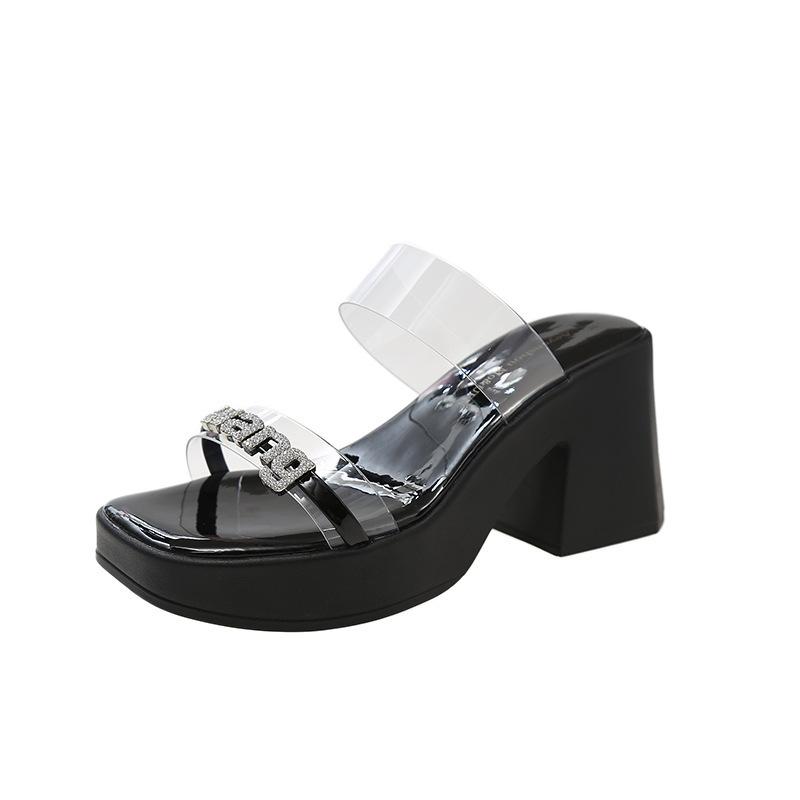 High Heels, Summer Sandals, Thick-soled Transparent Word with Thick Heels, Wear Cool Slippers On the Street