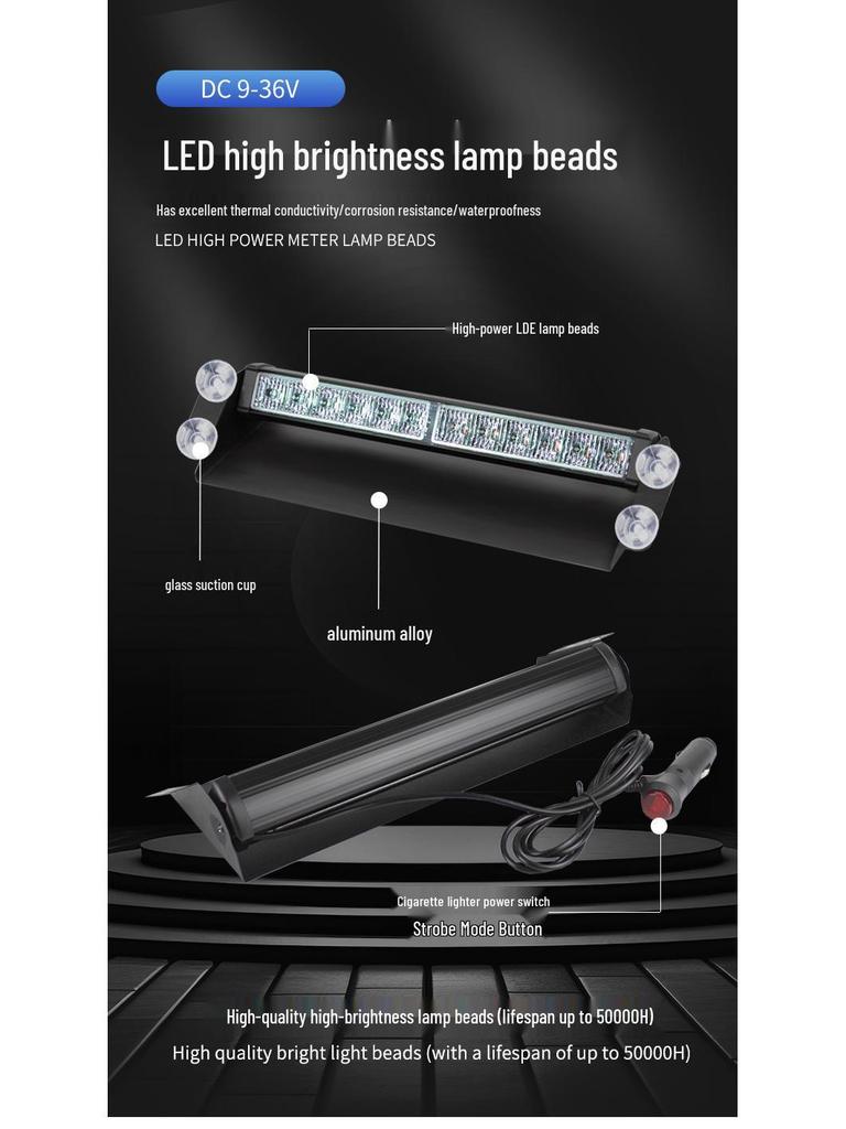 Car Suction Cup LED Strobe Light - Windshield Front/Rear Flash Warning Light