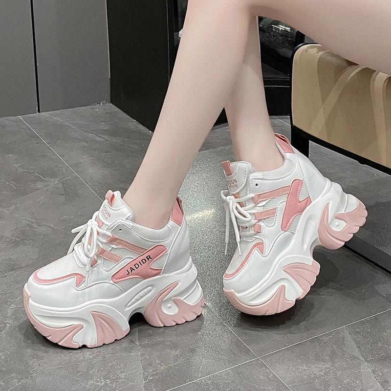 Fashion 10CM High Platform Women Sneakers Autumn Thick Sole Casual Dad Chunky Shoes Woman Leather Sports Walking Shoes Zapatos Mujer