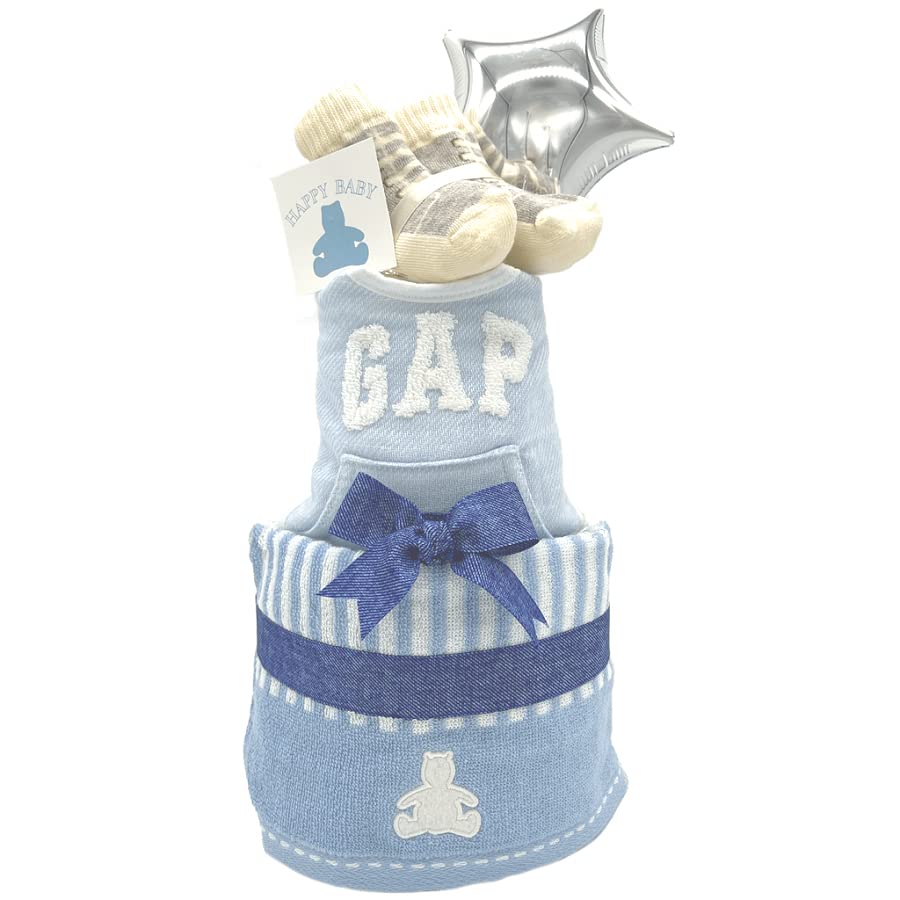 

[enicy] Торт из подгузников Gap, Подарок для малыша, 3-ярусный подарочный набор со слюнявчиком, мочалкой и органическими носками, маленькие подгузники (13 Памперсов), синий (Слюнявчик + Мочалка)