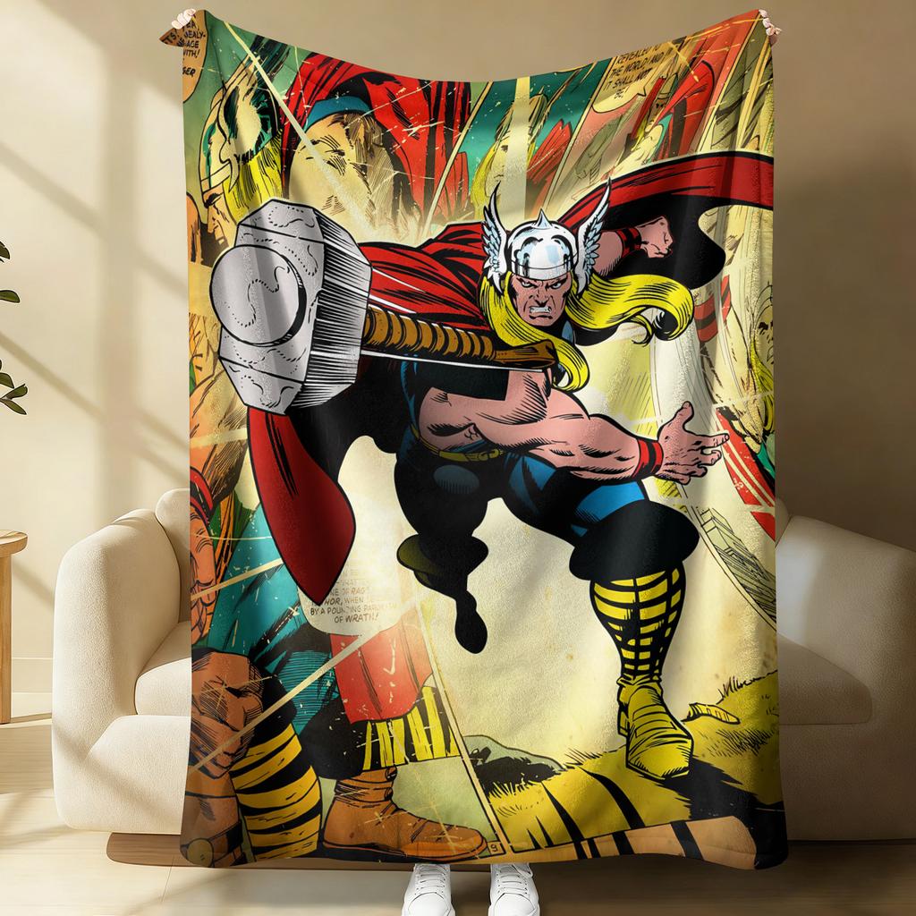 Thor Comic Book Flannel Blanket Marvel Superhero Print Lightweight Throw Soft Warm Fluffy Sofa Couch Bed Cover Nap Shawl Teens