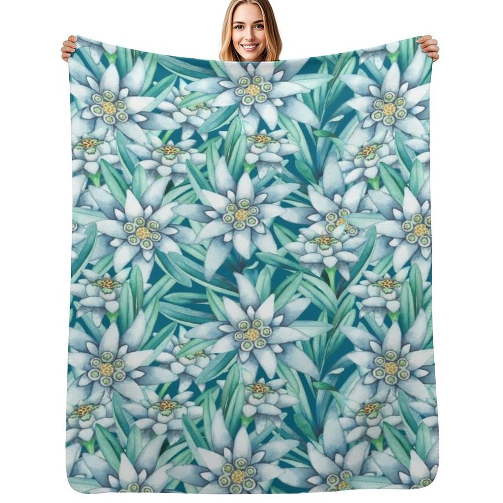Watercolor edelweiss Throw Blanket Stain Resistant Cozy Warm Blanket