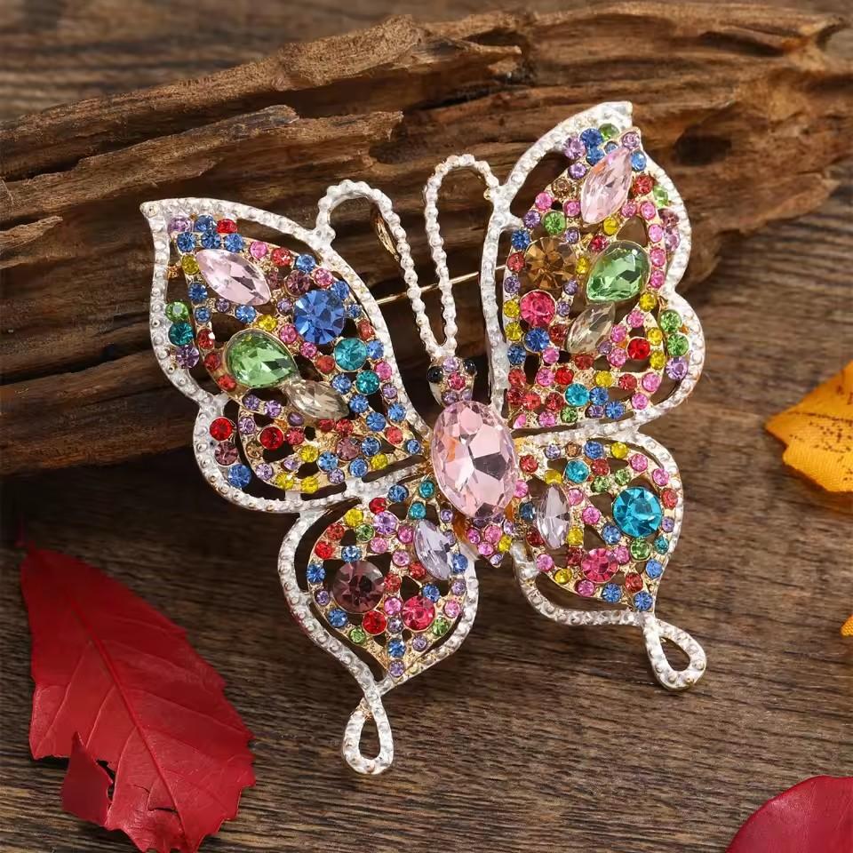 SKEDS Französische Schwere Handwerkskunst Schmetterlingsbrosche Damen Luxus Strass-Insekten-Anstecker Persönlichkeit Eleganter Schmuck Klassischer Schmuck