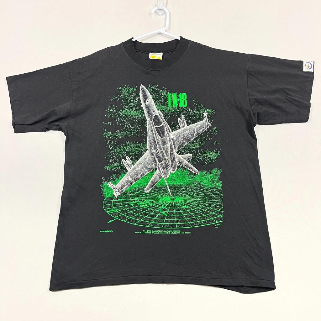 Vintage 1990 Blackbird FA-18 Figher Jet Genuine '90s Graphic T Shirt Mens Medium