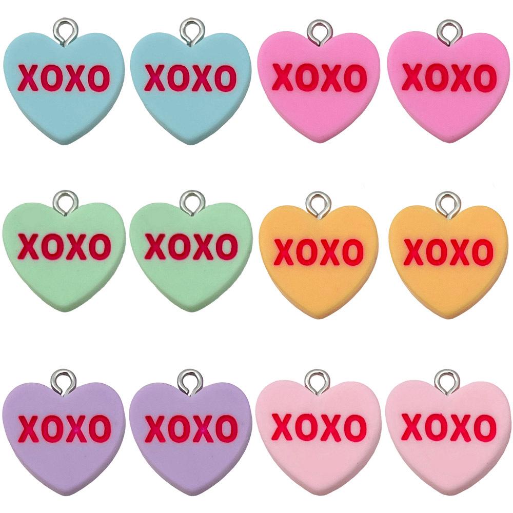 12 Color Resin Heart XOXO Letter Charms for DIY Jewelry