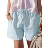 Women Summer Shorts Drawstring Elastic Waist Solid Color Loose Pockets Above Knee Length Soft Breathable Casual Beach Daily Mini Shorts