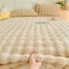 Solid Color Rabbit Like Plush Bed Sheet, 30cm Deep Pocket Design,Fully Wrapped Anti Slip Mattress Protective Cover,Thick and Warm In Autumn and Winter