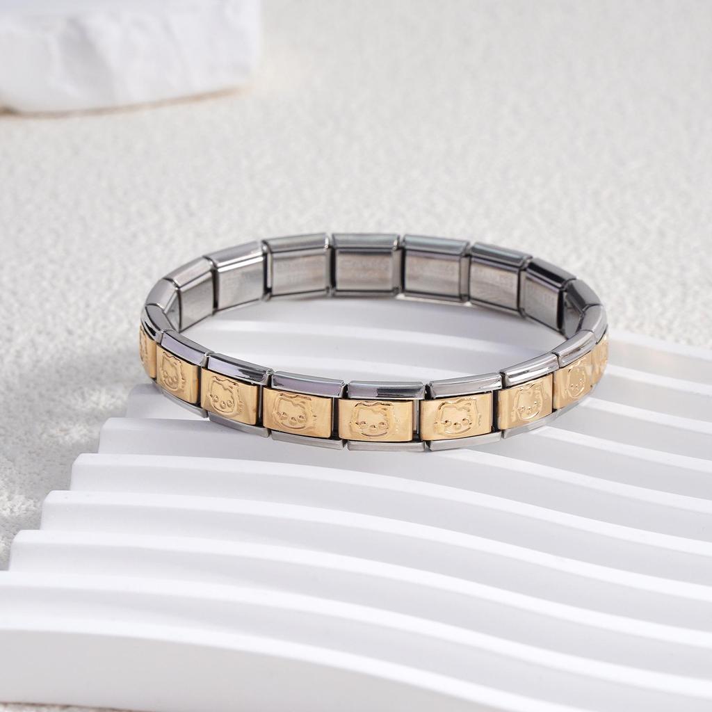 Italian Stainless Steel Love Heart & Star Modular Bracelet - Detachable Elastic Watch Band, European & American Fashion.