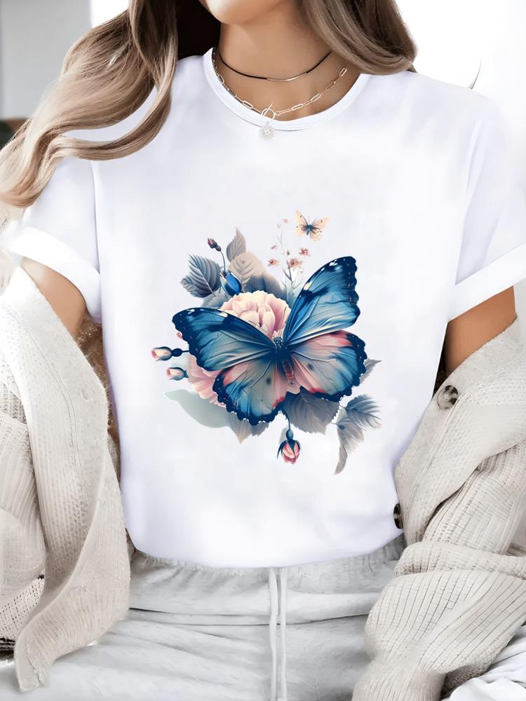 

(Asian Size) lovely watercolor trend Casual Women s Top T T-shirts Fashion O-neck Female Clothing Print Short Sleeve Graphic Tee S