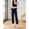 Women's Summer Color Block Shirt & Cropped Pants Set
