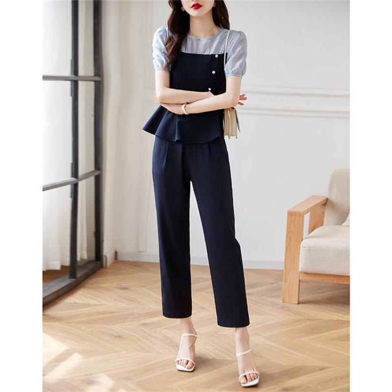 Women's Summer Color Block Shirt & Cropped Pants Set