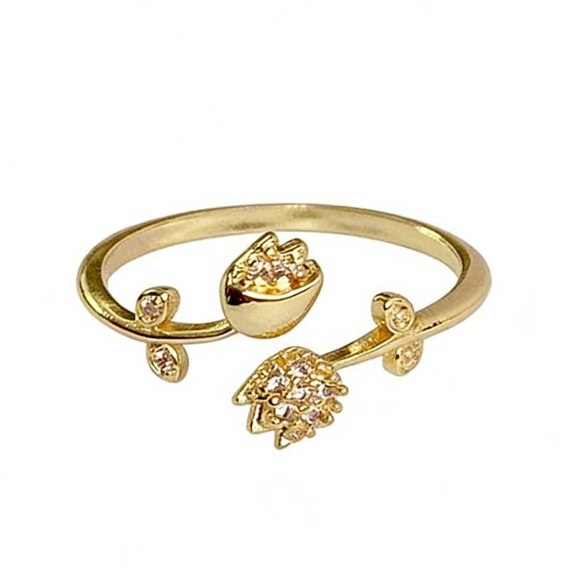 Fashion Gold Color Tulip Flower Open Ring, Women's Vintage Trend Elegant Temperament Party Jewelry Accessories