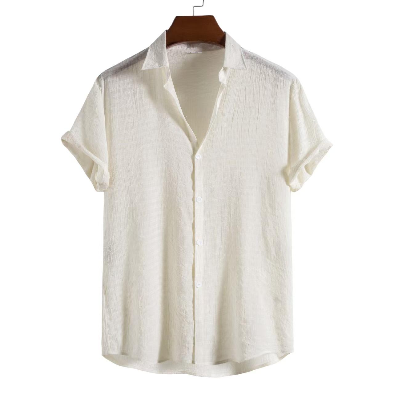 

Man cotton shirt men s fashion trend solid color shirt dark compartment short sleeve men s shirt men s S слоновая кость