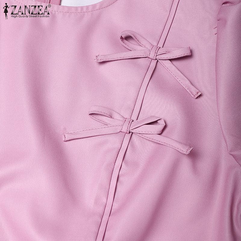 ZANZEA Women Summer Round Neck Short Sleeve Casual Patchwork Print Dress