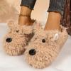 Fashion Cute Cartoon Dog Fur Slippers Women Soft Platform Furry Cotton Slippers Woman Winter Slip On Plush Warm Cotton Slides Female