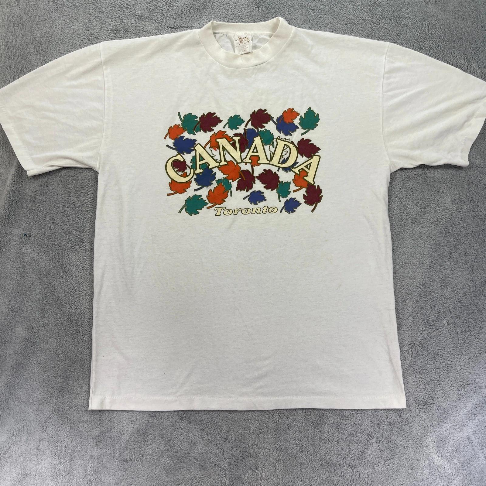

Vintage 90s Big Cat Canada Toronto T-Shirt Men XL White Multi Maple Leaf Graphic S