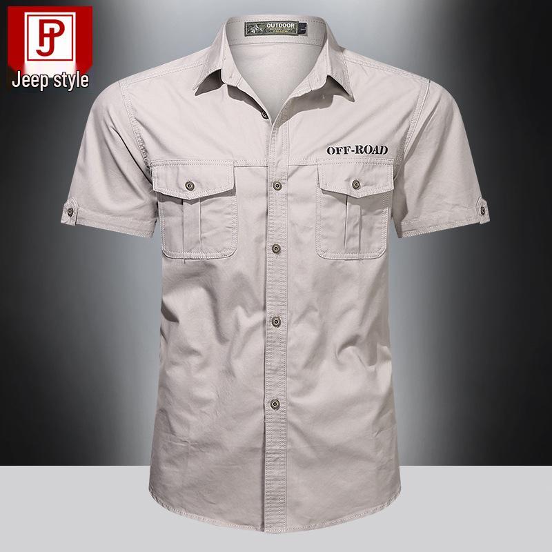 Men's Summer Military-Style Cotton Short-Sleeve Shirt - Casual, Lightweight, Multi-Pocket, Plus Size Workwear