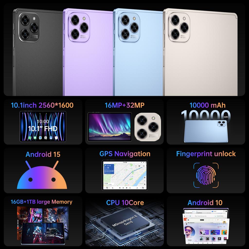 Global Pad 16 Pro New Tablet Snapdragon 8 Gen3 10.1inch Android 15 16GB+1TB 10000mAh 5G Dual Card WiFi GPS Tab