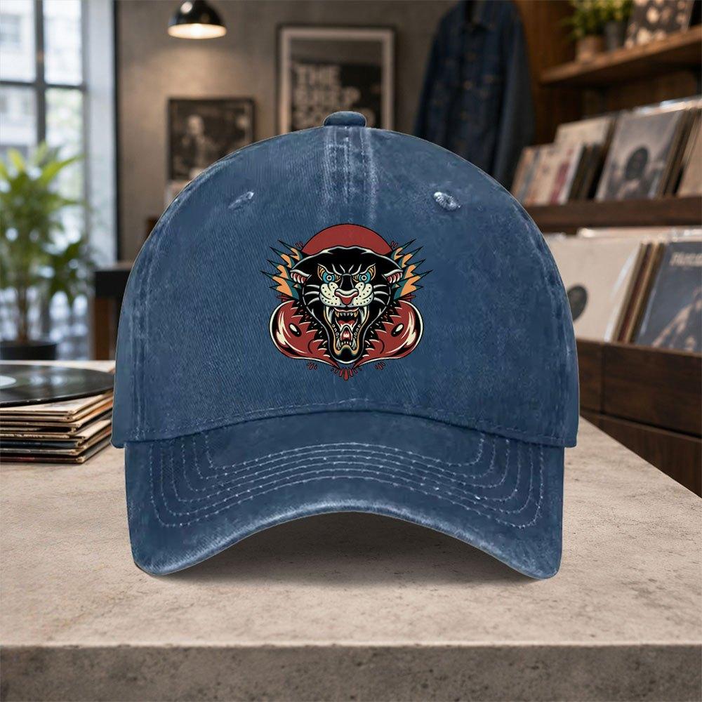 American Retro Black Panther Washed Baseball Cap Unisex Adjustable Vintage Casual Hat for Unisex Women Outdoor Daily Wear