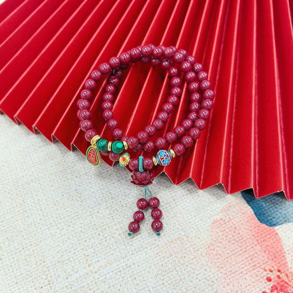 Echtes Zinnoberrot, Lila Gold, Sandlotus & Malachit Dreifach-Dreharmband