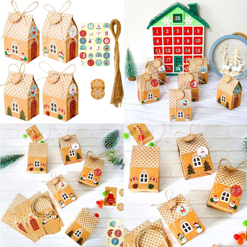DIY Christmas Advent Calendar Box 24 Sets Xmas House Kraft Paper  Bag for Kids Adult Countdown To Christmas Gift Package