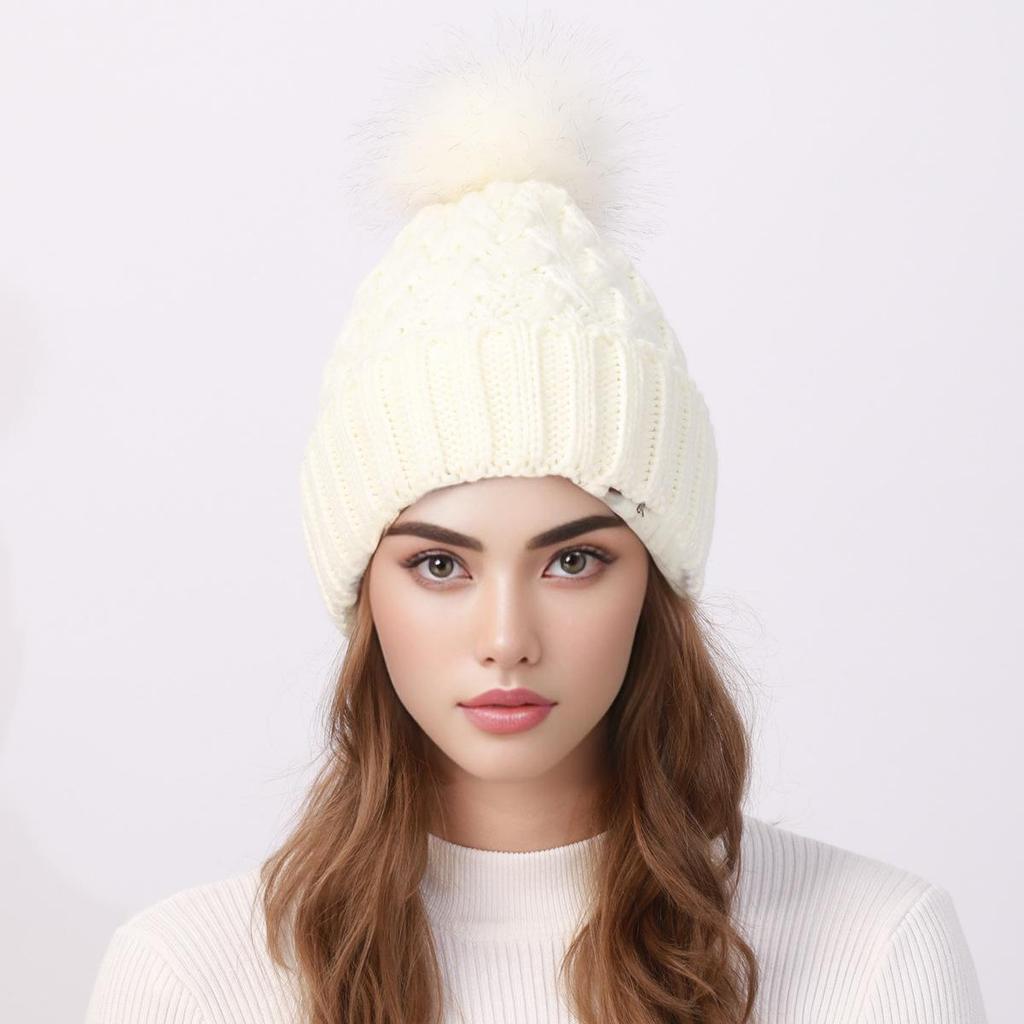 Women's Cross-Border Pineapple Pattern Pom-Pom Knit Hat - Fashionable & Warm for Autumn/Winter