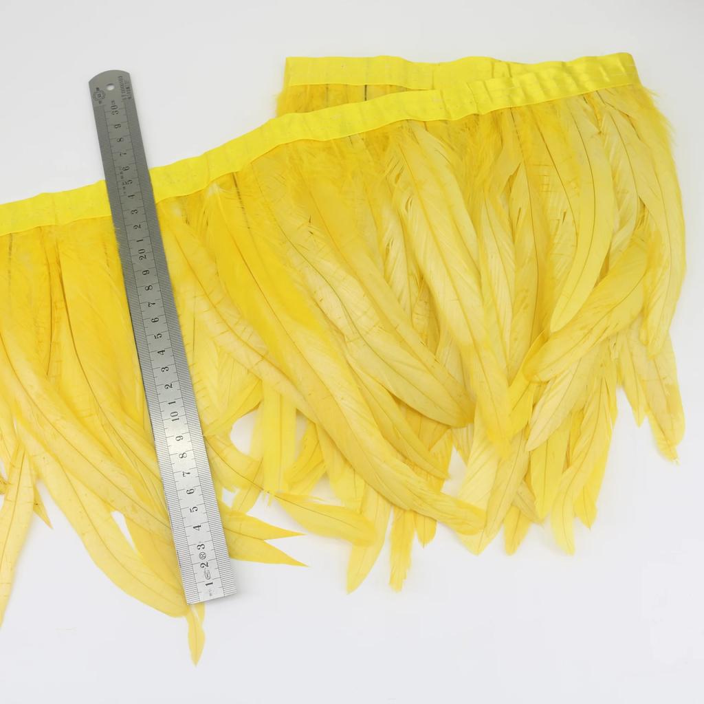10Meters Colored Rooster Tail Feather Tassel Trim 25-30cm Dyed Cock Plumes Ribbon for Wedding Party Dress Skirt Craft Accessory