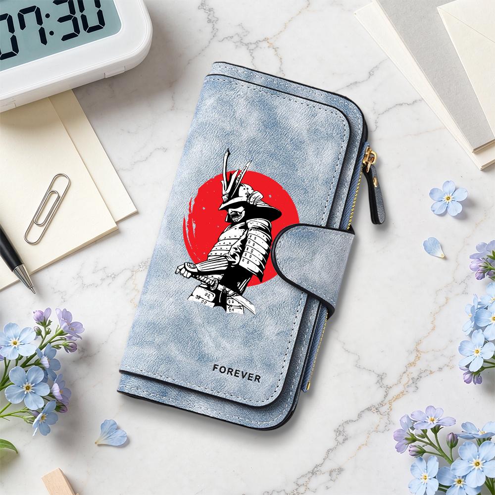 Stylish Samurai Print Long Wallet Fashion Portable Card Holder Casual Daily Purse