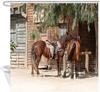Horse Shower Curtain Rustic Farm Animals Traditional American Western Town Scenery Rustic Wooden Farmhouse Bathtub Curtains Set