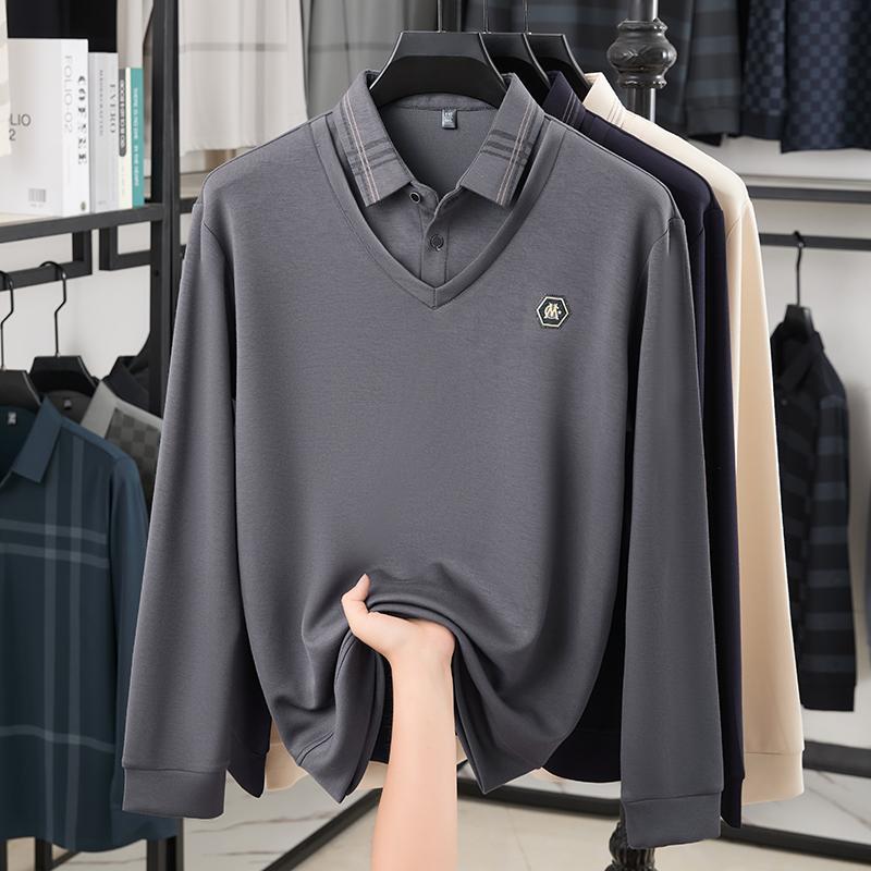 Designer Original Herren Poloshirt Kariertes Revers Fake Two-Piece Herbst Neues Print Langarm T-Shirt Business Casual Herrenmode