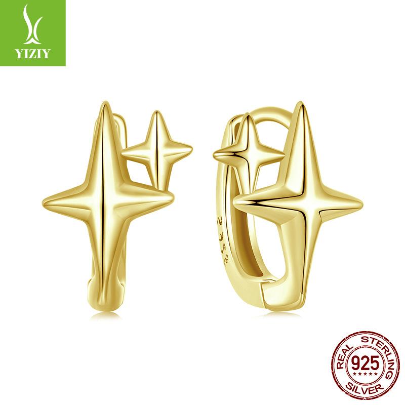 Simple Personalized Star Plain Silver Ear Buckle, Popular Star S925 Sterling Silver Earrings Earrings
