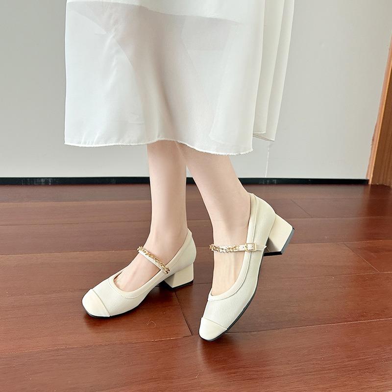 Spring and summer new one-word buckle strap single shoes women's square head light mouth thick heel Mary Jane shoes children