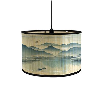 Abat-jour Lampe Peinture de Paysage Style Japonais Tressage Bambou Couvercle Lumineux Lustre Lampe Murale Abats-jour Art Bambou Abat-jour