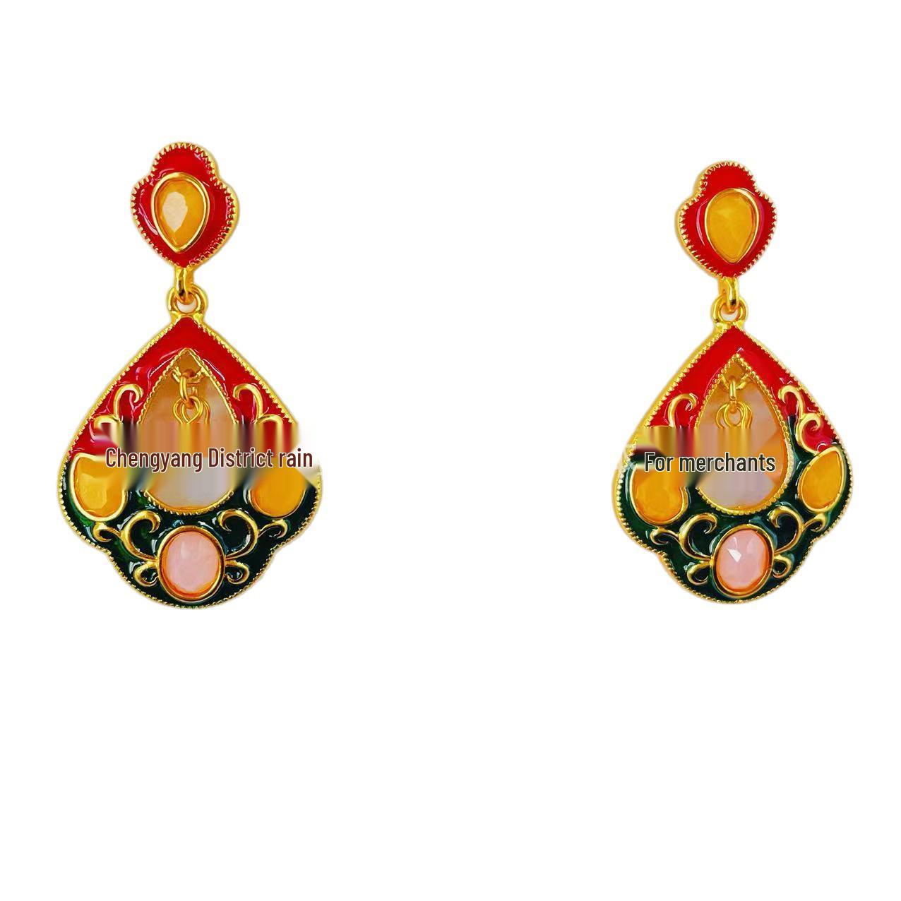 

Original Retro Court Tassel Pink Crystal Teardrop Stud Earrings: Elegant Enamel Earrings for Women, 2025