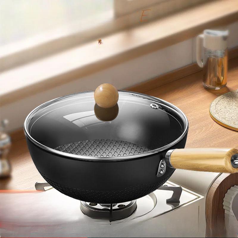 Mini Olla de Hierro Cocina de Inducción Wok Doméstico Gas Wok Especial Sartén de Fondo Plano Antiadherente Sin Recubrimiento