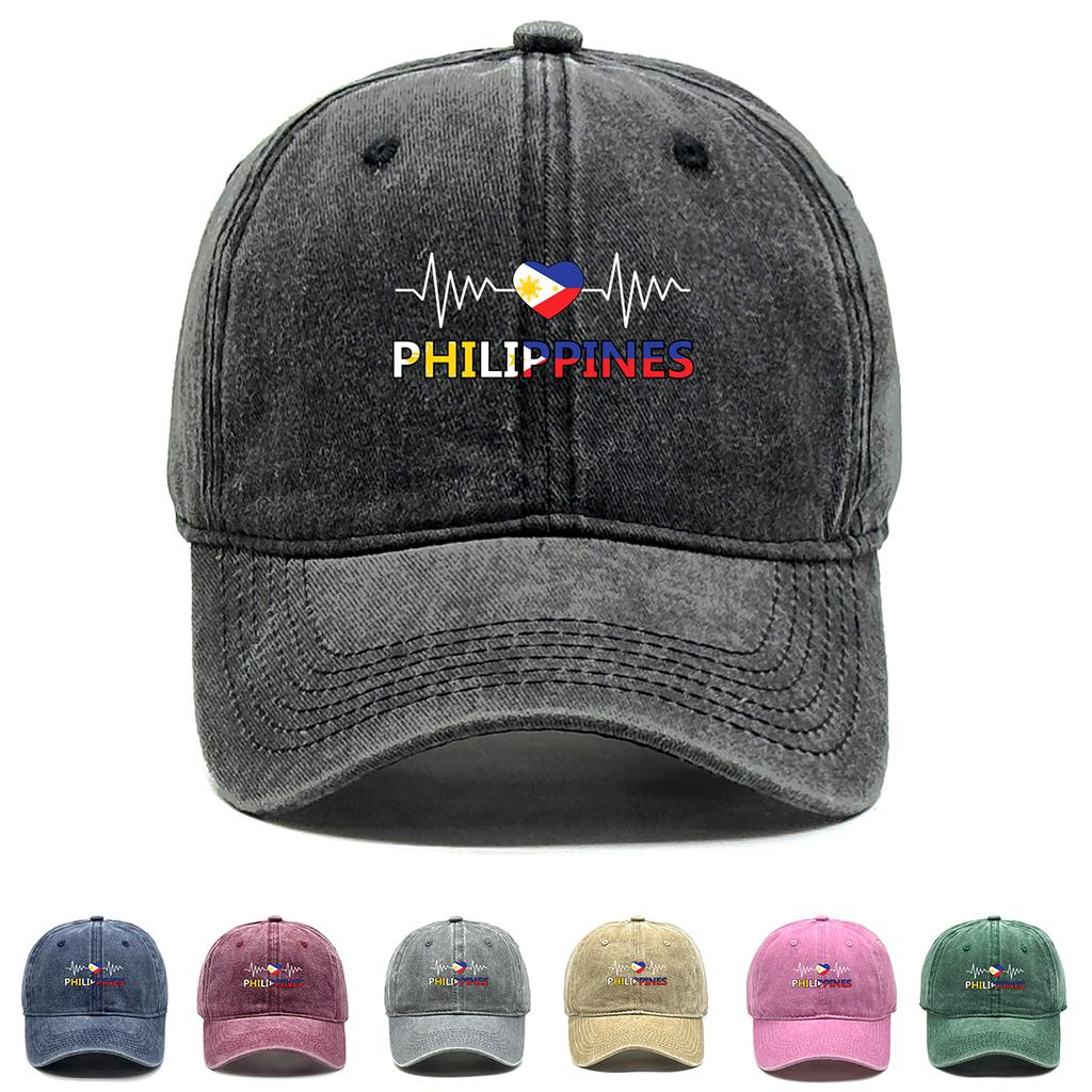 Heart-shaped Flag of Philippines Washed Cotton Snapback Baseball Caps Man's Cap Sporting Fashion Adjustable Baseball Hat