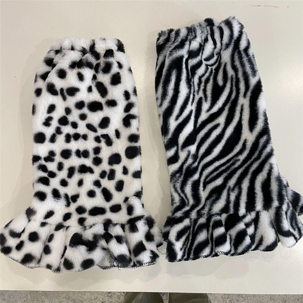 Scaldamuscoli Invernali Stampa Leopardo Calze Lunghe a Pois e Strisce Coprigambe Peluche Vintage Streetwear