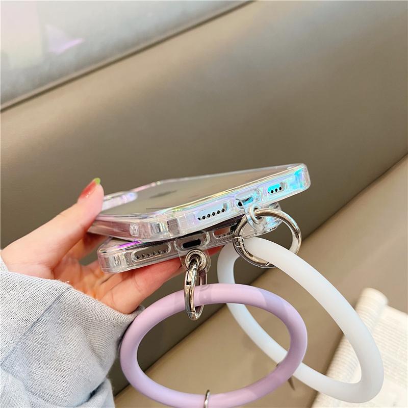 Ins Korea Laser Gradient Wrist Loop Strap Phone Case For Iphone 13 Pro Max 12 11 Pro X Xr Max Clear Lens Protection Laser Cover