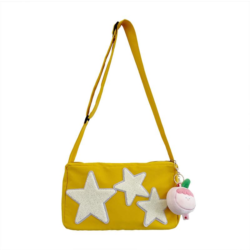 Japanese Cartoon Small Bag Women's New 2025 Mori Fashion Star Splicing Grid Personalized Shoulder Crossbody Small Square Bag