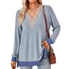 Herbst und Winter Damenbluse mit V-Ausschnitt, Spitze, einfarbig, lockere Langarm-Tops