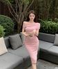 French Retro Pure Desire Sexy One-word Neck Dress Women's Summer Spice Girl Design Feeling Pleated Tight Hip Skirt