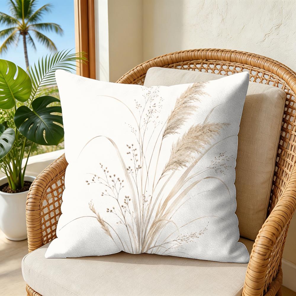 Boho Neutral Pressed Wildflower Cushion Cover Double-Sided Plush Sofa Cushion Covers Organic Breathable Invisible Zipper