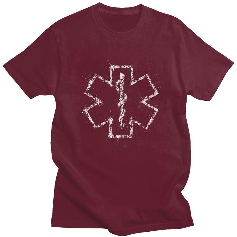 Custom Emt Star Of Life T Shirt Men Short Sleeve Pure Cotton Tshirt Leisure Paramedic Medic Ambulance Tees Streetwear Tshirts