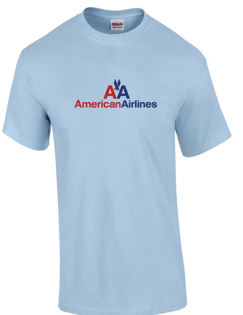 American Airlines Retro Logo Shirt US Airline Light Blue T-Shirt S-5XL M