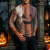Men's Neck Halloween Print Raglan Sleeve Three-Quarter Length T-Shirt for Casual Wear