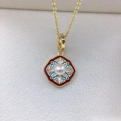 Seiko Retro Chinese Style Freshwater Pearl Pendant Necklace with Geometric Buckle