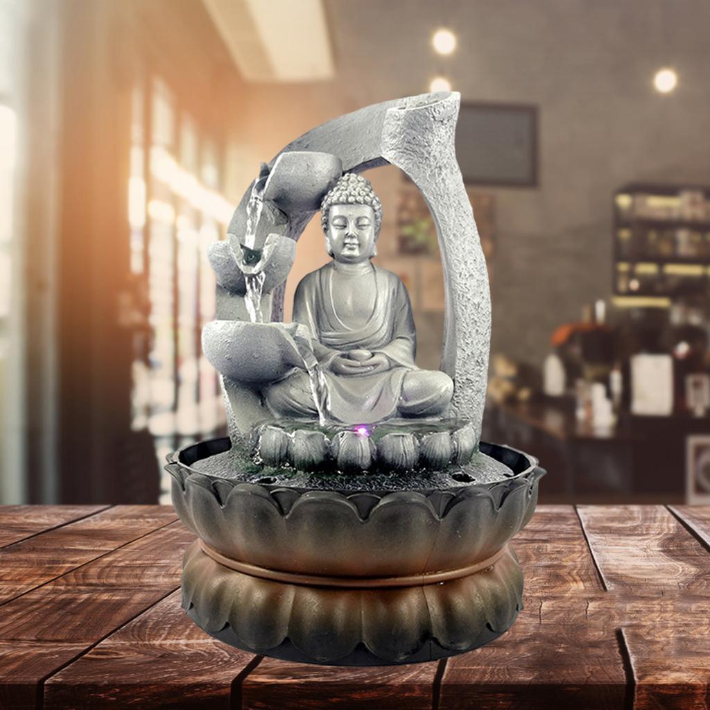 Kreative Heimdekorationen Harz Wasserfall LED-Lichter Brunnen Buddha-Statue Glücksbringer Feng Shui Ornamente Landschaftsdekor