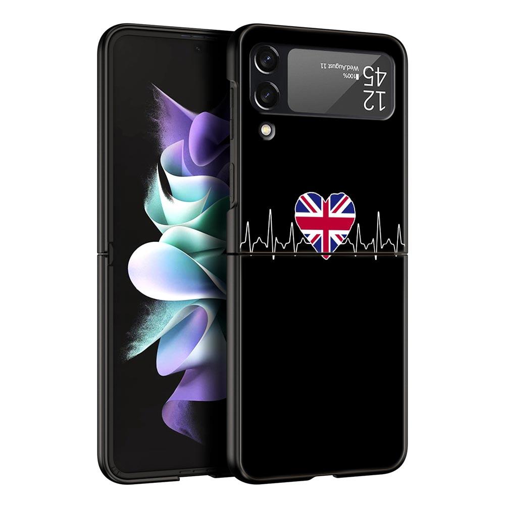 Vlajka britského srdečního tepu Čína Láska Linka Pouzdro na telefon pro Samsung Galaxy Z Flip 3 4 5 Černé skládací mobilní pouzdro Tvrdý PC Ochranný kryt